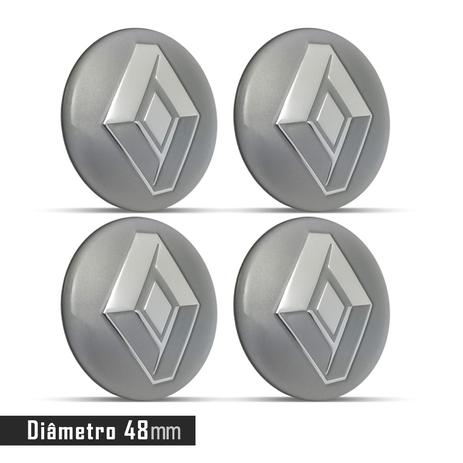 Jogo 4 Emblema Roda Renault Cinza 48mm. - Calota Menor preço em Jogo 4 Emblema Roda Renault Cinza 48mm. - Calota