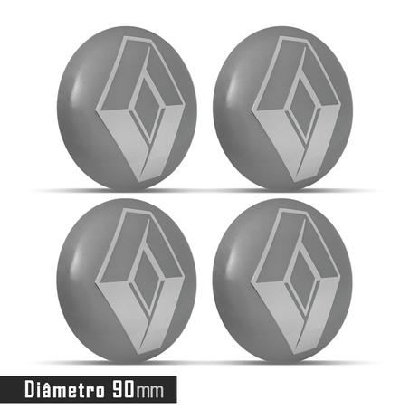 Jogo 4 Emblema Roda Renault Cinza 90mm. - Calota Menor preço em Jogo 4 Emblema Roda Renault Cinza 90mm. - Calota