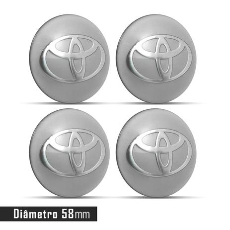 Jogo 4 Emblema Roda Toyota Cinza 58mm. - Calota Menor preço em Jogo 4 Emblema Roda Toyota Cinza 58mm. - Calota