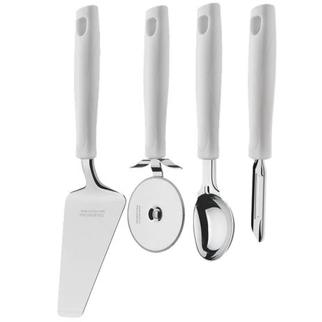 Jogo 4 Utensílio Inox Tramontina Espátula Descascador Branco Menor preço em Jogo 4 Utensílio Inox Tramontina Espátula Descascador Branco