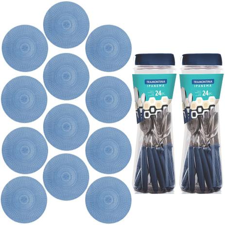 Jogo 48 Talheres Tramontina com 12 Lugares Americano Azul Menor preço em Jogo 48 Talheres Tramontina com 12 Lugares Americano Azul