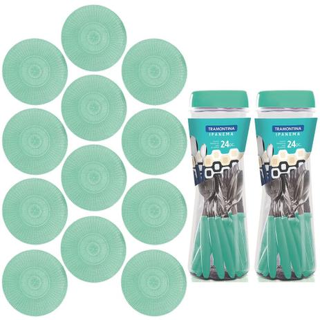 Jogo 48 Talheres Tramontina com 12 Lugares Americano Verde Menor preço em Jogo 48 Talheres Tramontina com 12 Lugares Americano Verde