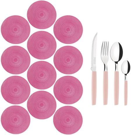 Jogo 48 Talheres Tramontina Inox e 12 Lugares Americano Rosa Menor preço em Jogo 48 Talheres Tramontina Inox e 12 Lugares Americano Rosa