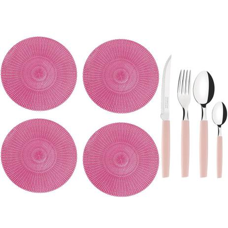 Jogo 48 Talheres Tramontina Inox e 4 Lugares Americano Rosa Menor preço em Jogo 48 Talheres Tramontina Inox e 4 Lugares Americano Rosa