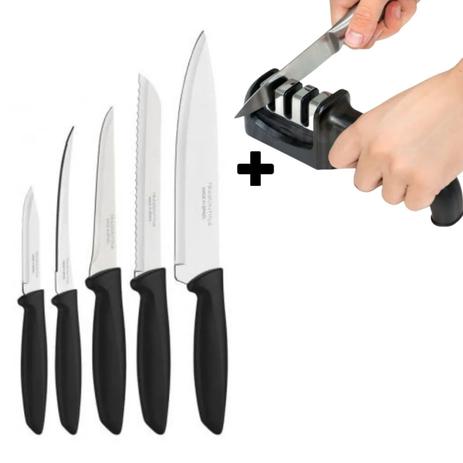 Jogo 5 Facas Tramontina +Afiador Cozinha Churrasco Aço Inox Profissional - TRAMOTINA Menor preço em Jogo 5 Facas Tramontina +Afiador Cozinha Churrasco Aço Inox Profissional - TRAMOTINA