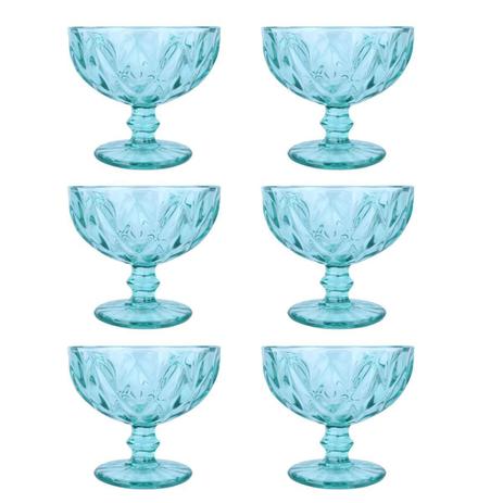 Jogo 6 taças coupe 12 cm para sobremesa de vidro azul tiffany Diamond Lyor - L66936 Menor preço em Jogo 6 taças coupe 12 cm para sobremesa de vidro azul tiffany Diamond Lyor - L66936