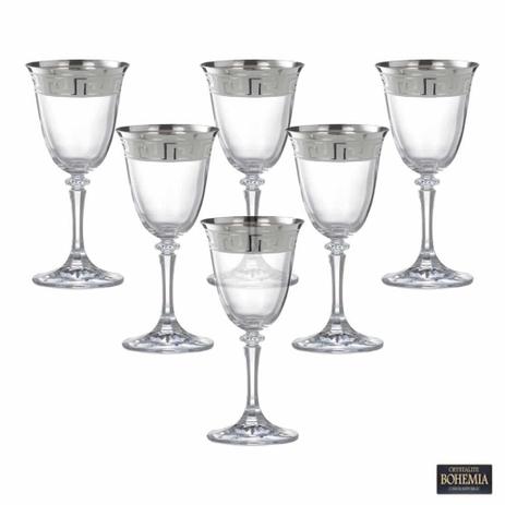 Jogo 6 Taças em Cristal Bohemia para Água Filetes em Prata - Prime home decor Menor preço em Jogo 6 Taças em Cristal Bohemia para Água Filetes em Prata - Prime home decor