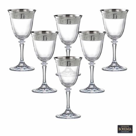 Jogo 6 Taças em Cristal Bohemia para Vinho Filetes em Prata - Prime home decor Menor preço em Jogo 6 Taças em Cristal Bohemia para Vinho Filetes em Prata - Prime home decor