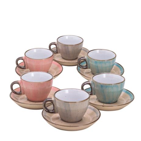 Jogo 6 xícaras 80 ml para café de porcelana colorida com pires Watercolor Bon Gourmet - 26490 Menor preço em Jogo 6 xícaras 80 ml para café de porcelana colorida com pires Watercolor Bon Gourmet - 26490