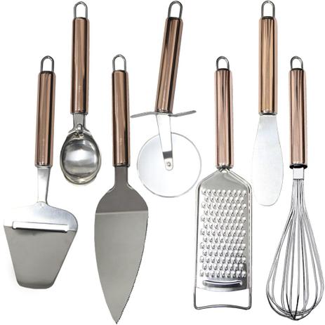 Jogo 7 Utensílios Cook Style Cor Cobre Rose Gold Aço Inox - Mimo style Menor preço em Jogo 7 Utensílios Cook Style Cor Cobre Rose Gold Aço Inox - Mimo style