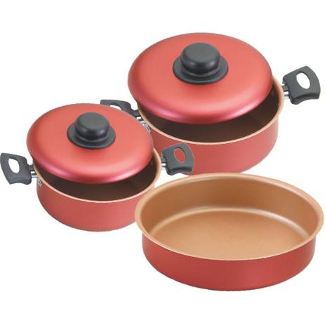 Jogo Caçarolas Antiaderente Cereja 3 pçs c/ Assadeira Erca Menor preço em Jogo Caçarolas Antiaderente Cereja 3 pçs c/ Assadeira Erca