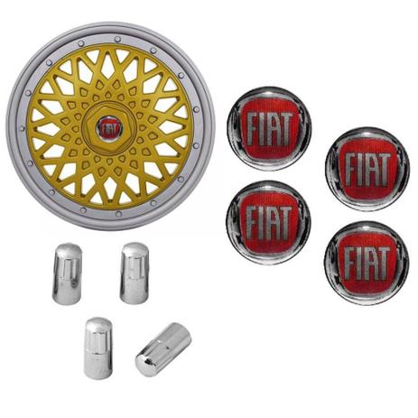 Jogo Calota Aro 13 Grid Super Sport BBS Dourado Prata + Emblema Resinado Fiat + Tampa Ventil Cromada Palio Uno Strada Idea Siena Fiorino Doblo Mobi - Grid calotas é boa?