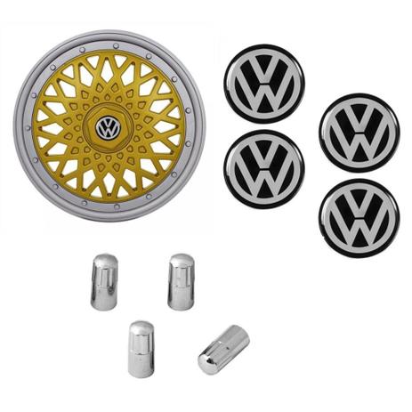 Jogo Calota Aro 13 Grid Super Sport BBS Dourado Prata + Emblema Resinado Volkswagen + Tampa Ventil Cromada Gol Parati Saveiro Voyage Santana Fox Polo - Grid calotas Menor preço em Jogo Calota Aro 13 Grid Super Sport BBS Dourado Prata + Emblema Resinado Volkswagen + Tampa Ventil Cromada Gol Parati Saveiro Voyage Santana Fox Polo - Grid calotas