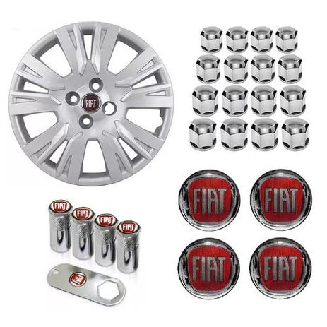 Jogo Calota Aro 13 Palio Essence 2014 2015 Fiat Grid Prata + Emblema Resinado + Tampa Ventil + Capa Parafuso - Grid calotas Menor preço em Jogo Calota Aro 13 Palio Essence 2014 2015 Fiat Grid Prata + Emblema Resinado + Tampa Ventil + Capa Parafuso - Grid calotas