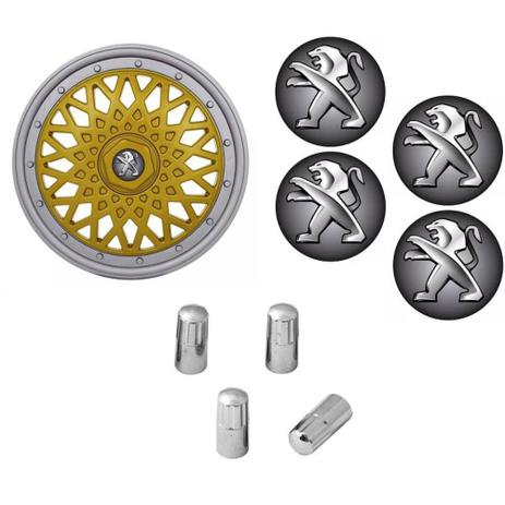 Jogo Calota Aro 14 Grid Super Sport BBS Dourado Prata + Emblema Resinado Peugeot + Tampa Ventil Cromada (206, 207, 208, 307) - Grid calotas é boa?