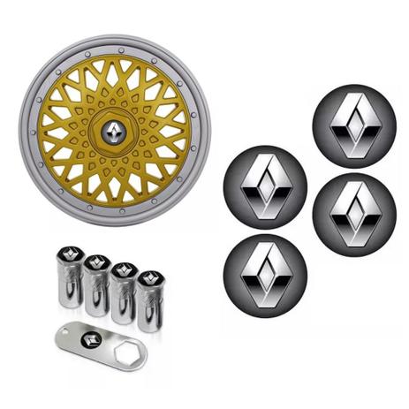 Jogo Calota Aro 14 Grid Super Sport BBS Dourado Prata + Emblema Resinado Renault + Tampa Ventil (Sandero, Logan, Clio, Scenic, Megane) - Grid calotas Menor preço em Jogo Calota Aro 14 Grid Super Sport BBS Dourado Prata + Emblema Resinado Renault + Tampa Ventil (Sandero, Logan, Clio, Scenic, Megane) - Grid calotas