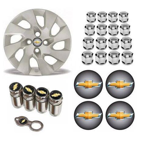Jogo Calota Aro 14 Onix Prisma 2014 Chevrolet GM Grid Prata + Emblema Resinado + Tampa Ventil + Capa Parafuso - Grid calotas Menor preço em Jogo Calota Aro 14 Onix Prisma 2014 Chevrolet GM Grid Prata + Emblema Resinado + Tampa Ventil + Capa Parafuso - Grid calotas