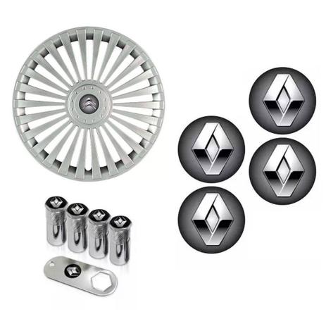 Jogo Calota Aro 15 Grid Premium Tuning Europa Prata + Emblema Resinado Renault + Tampa Ventil (Sandero, Logan, Clio, Scenic, Megane) - Grid calotas Menor preço em Jogo Calota Aro 15 Grid Premium Tuning Europa Prata + Emblema Resinado Renault + Tampa Ventil (Sandero, Logan, Clio, Scenic, Megane) - Grid calotas