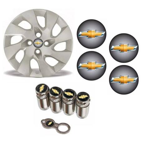 Jogo Calota Aro 15 Onix Prisma 2014 2016 Chevrolet GM Grid Prata + Emblema Resinado + Tampa Ventil - Grid calotas Menor preço em Jogo Calota Aro 15 Onix Prisma 2014 2016 Chevrolet GM Grid Prata + Emblema Resinado + Tampa Ventil - Grid calotas