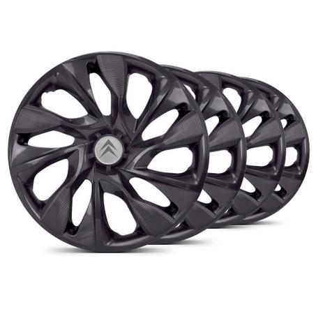 Jogo Calota DS4 Unicolor Aro 14 Preta Fosca Emblema Prata Citroen Picasso - Elitte Menor preço em Jogo Calota DS4 Unicolor Aro 14 Preta Fosca Emblema Prata Citroen Picasso - Elitte