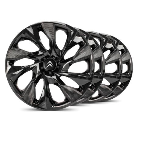 Jogo Calota DS4 Unicolor Preta Aro 14 Emblema Preto Citroen C4 - Elitte Menor preço em Jogo Calota DS4 Unicolor Preta Aro 14 Emblema Preto Citroen C4 - Elitte