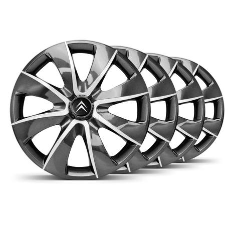 Jogo Calota Prime Grafite Prata Aro 13 Emblema Preto Citroen Picasso - Elitte Menor preço em Jogo Calota Prime Grafite Prata Aro 13 Emblema Preto Citroen Picasso - Elitte