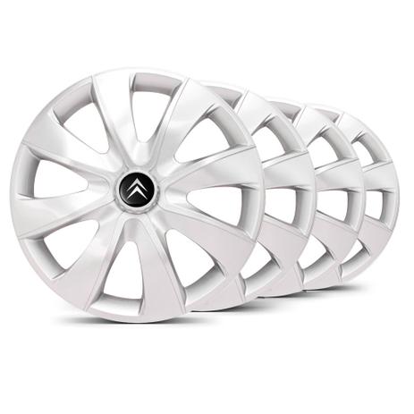 Jogo Calota Prime Unicolor Prata Aro 13 Emblema Preto Citroen C5 - Elitte Menor preço em Jogo Calota Prime Unicolor Prata Aro 13 Emblema Preto Citroen C5 - Elitte