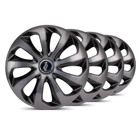 Jogo Calota Velox Grafite / Preta Aro 15 Emblema Preto New Fit - Elitte Menor preço em Jogo Calota Velox Grafite / Preta Aro 15 Emblema Preto New Fit - Elitte