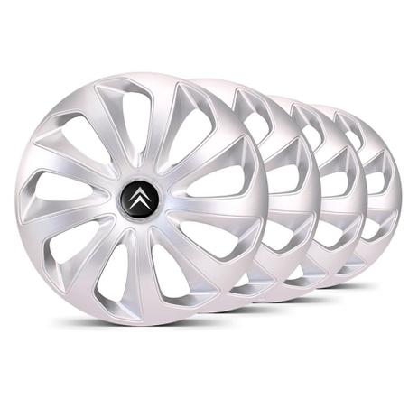 Jogo Calota Velox Unicolor Aro 13 Prata Emblema Preto Citroen Berlingo - Elitte Menor preço em Jogo Calota Velox Unicolor Aro 13 Prata Emblema Preto Citroen Berlingo - Elitte