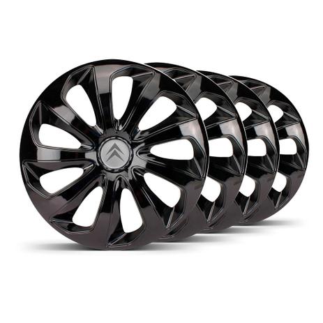 Jogo Calota Velox Unicolor Aro 15 Preta Emblema Prata Citroen Picasso - Elitte Menor preço em Jogo Calota Velox Unicolor Aro 15 Preta Emblema Prata Citroen Picasso - Elitte