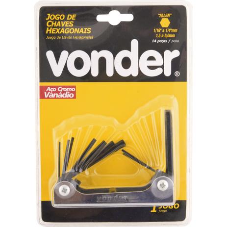 Jogo chave hexagonal allen combinado 1,5-6,0mm 1/16-1/4” canivete metálico cromo vanádio com 14 peças - Vonder é boa?