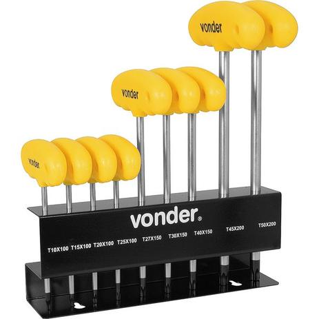 Jogo chave hexalobular T10-T50 9 peças com cabo - Vonder Menor preço em Jogo chave hexalobular T10-T50 9 peças com cabo - Vonder