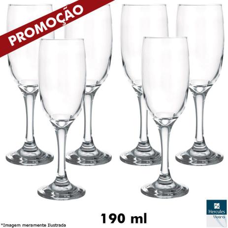 Jogo com 06 Taças Champagne 190 ml - Hercules Vetro Menor preço em Jogo com 06 Taças Champagne 190 ml - Hercules Vetro