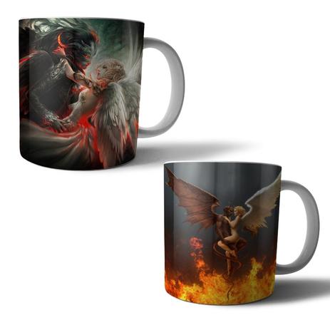 Jogo com 2 Canecas Porcelana Anjos Demônios 350ml (BD01) - Skin t18 Menor preço em Jogo com 2 Canecas Porcelana Anjos Demônios 350ml (BD01) - Skin t18