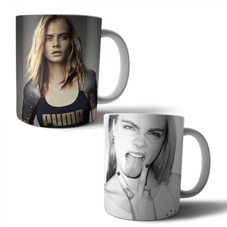Jogo com 2 Canecas Porcelana Cara Delevingne 350ml (BD01) - Skin t18 Menor preço em Jogo com 2 Canecas Porcelana Cara Delevingne 350ml (BD01) - Skin t18