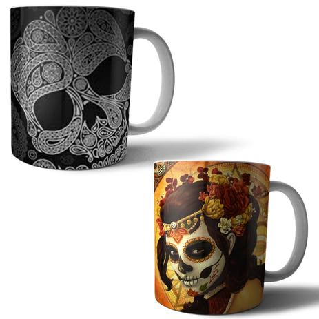 Jogo com 2 Canecas Porcelana Caveira Mexicana 350ml (BD02) - Skin t18 Menor preço em Jogo com 2 Canecas Porcelana Caveira Mexicana 350ml (BD02) - Skin t18