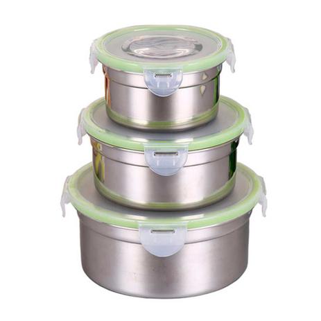 Jogo com 3 potes de aço Inox com tampa - 3 potes Inox Menor preço em Jogo com 3 potes de aço Inox com tampa - 3 potes Inox