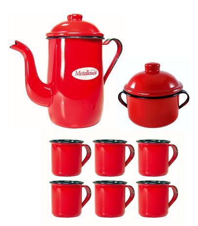 Jogo conjunto esmaltado bule 1,25l + 6 canecas 70ml + açucareiro - metallouça Menor preço em Jogo conjunto esmaltado bule 1,25l + 6 canecas 70ml + açucareiro - metallouça
