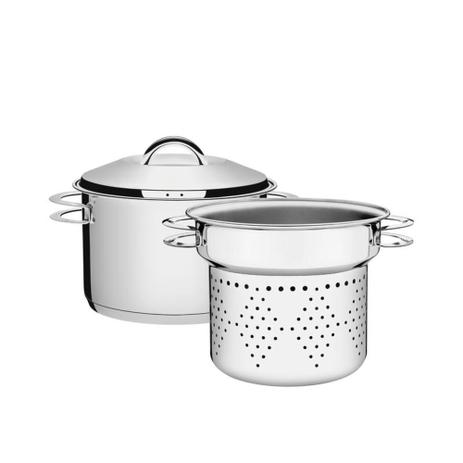 Jogo cozi-pasta em aço inox 2 peças 20 cm - Tramontina Menor preço em Jogo cozi-pasta em aço inox 2 peças 20 cm - Tramontina
