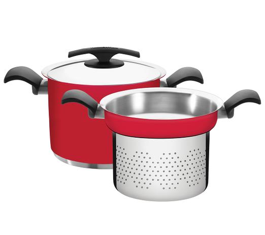 Jogo Cozi-pasta em Aço Inox com Fundo Triplo e Acabamento Com Silicone 2 Peças Duo Color Tramontina - Vermelho / 24 Cm Menor preço em Jogo Cozi-pasta em Aço Inox com Fundo Triplo e Acabamento Com Silicone 2 Peças Duo Color Tramontina - Vermelho / 24 Cm