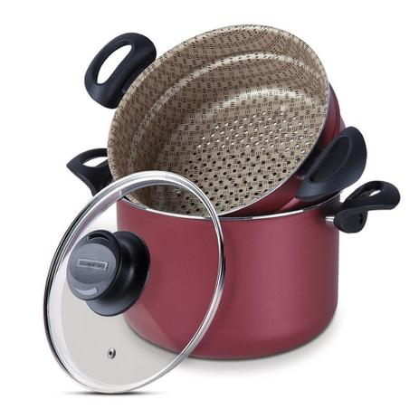 Jogo Cozi Vapore Alumínio 22 cm Paris Vermelho - Tramontina Menor preço em Jogo Cozi Vapore Alumínio 22 cm Paris Vermelho - Tramontina