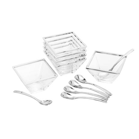Jogo de 12 Pcs Bowls De Vidro E Colheres De Prata P/Sobremesa Torcello - Wolff Menor preço em Jogo de 12 Pcs Bowls De Vidro E Colheres De Prata P/Sobremesa Torcello - Wolff