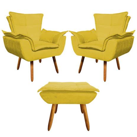 Jogo de 2 Poltrona + Puff de Luxo para Sala de Jantar Suede Amarelo - King Lar Menor preço em Jogo de 2 Poltrona + Puff de Luxo para Sala de Jantar Suede Amarelo - King Lar
