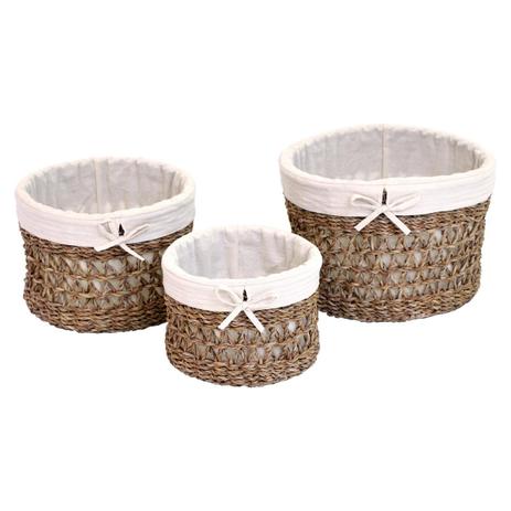Jogo De 3 Cestas Redondas Terra Bahia Em Fibra Natural Com Tecido De Algodao 30X20-25X16-20X13Cm - 24424 - L hermitage Menor preço em Jogo De 3 Cestas Redondas Terra Bahia Em Fibra Natural Com Tecido De Algodao 30X20-25X16-20X13Cm - 24424 - L hermitage