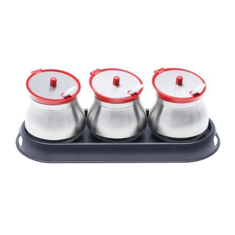 Jogo de 4 Pc P/Tempero De Aço Inox E Vidro Bounce C/Suporte De Plástico 31X12X10,5 Cm - Bon gourmet Menor preço em Jogo de 4 Pc P/Tempero De Aço Inox E Vidro Bounce C/Suporte De Plástico 31X12X10,5 Cm - Bon gourmet