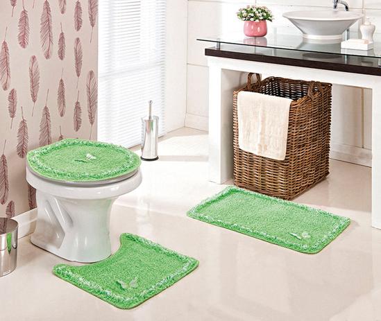 Jogo de Banheiro 3pçs em Algodão Bordado Borboleta Verde - Linda casa Menor preço em Jogo de Banheiro 3pçs em Algodão Bordado Borboleta Verde - Linda casa