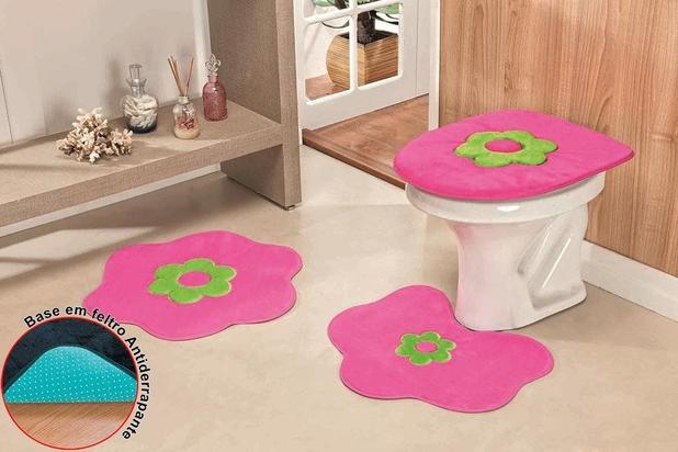 Jogo de Banheiro Form.Stand. Margarida Premium 3Pçs Pink - Guga tapetes Menor preço em Jogo de Banheiro Form.Stand. Margarida Premium 3Pçs Pink - Guga tapetes
