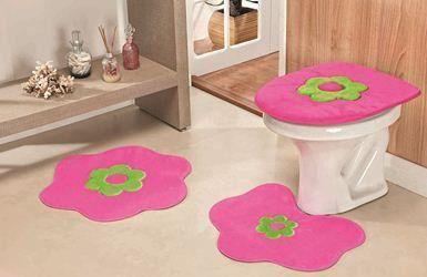 Jogo de Banheiro Formato Margarida Standard 03 Peças - Pink - Guga tapetes é boa?