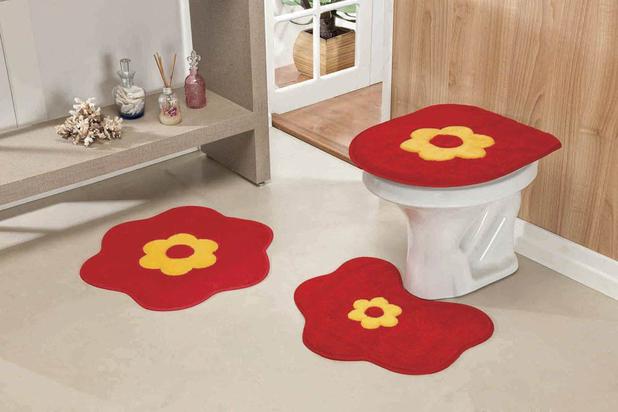 Jogo de Banheiro Premium Form.Stand. Margarida 3Pçs Vermelho - Guga tapetes Menor preço em Jogo de Banheiro Premium Form.Stand. Margarida 3Pçs Vermelho - Guga tapetes