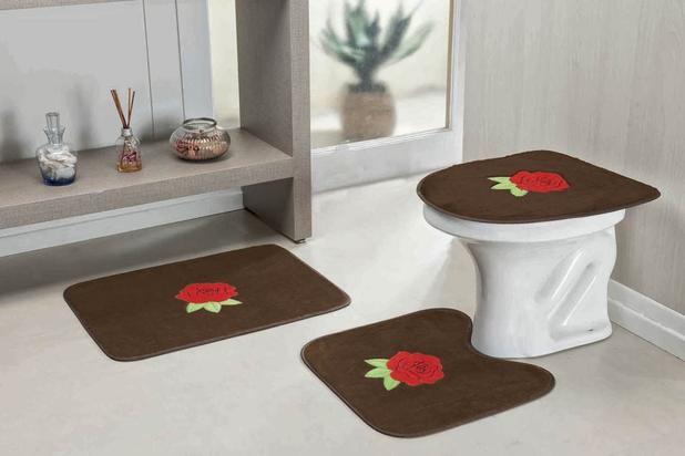 Jogo de Banheiro Standard Rosas 3 Pçs Café - Guga tapetes Menor preço em Jogo de Banheiro Standard Rosas 3 Pçs Café - Guga tapetes
